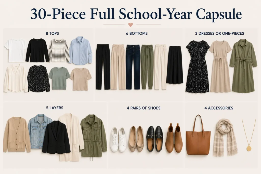 30-piece teacher capsule wardrobe essentials for the full school year.