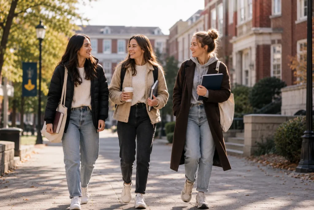 College students walking together on campus