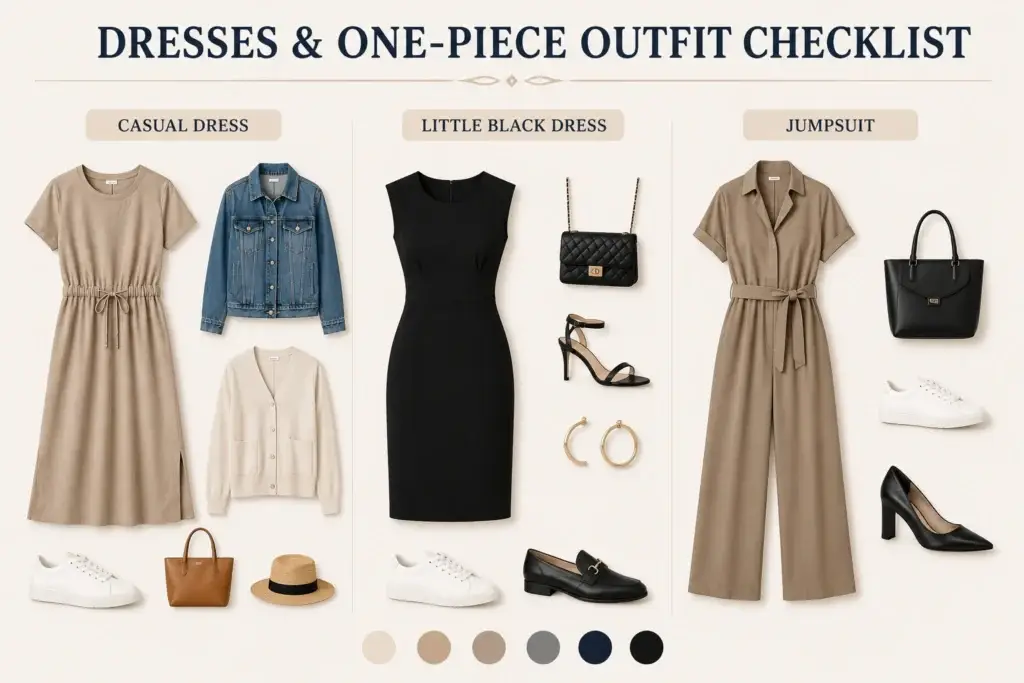 Capsule wardrobe dresses and jumpsuit essentials