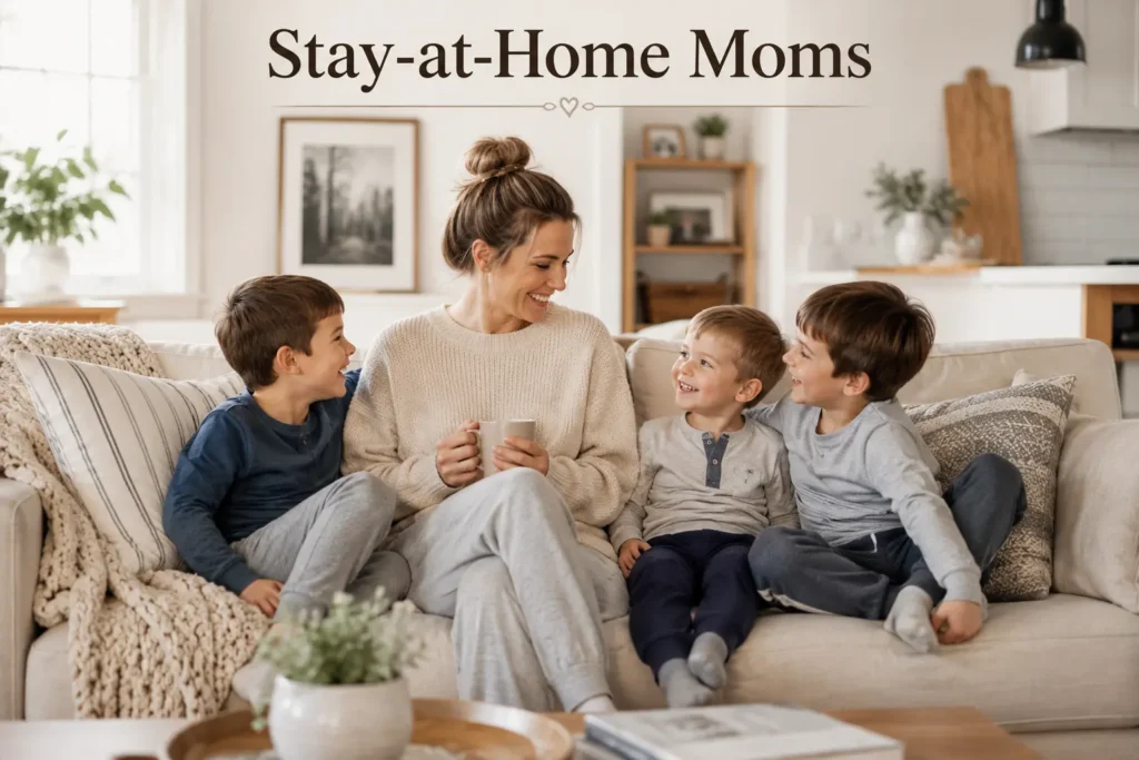 Mom spending time with her children at home