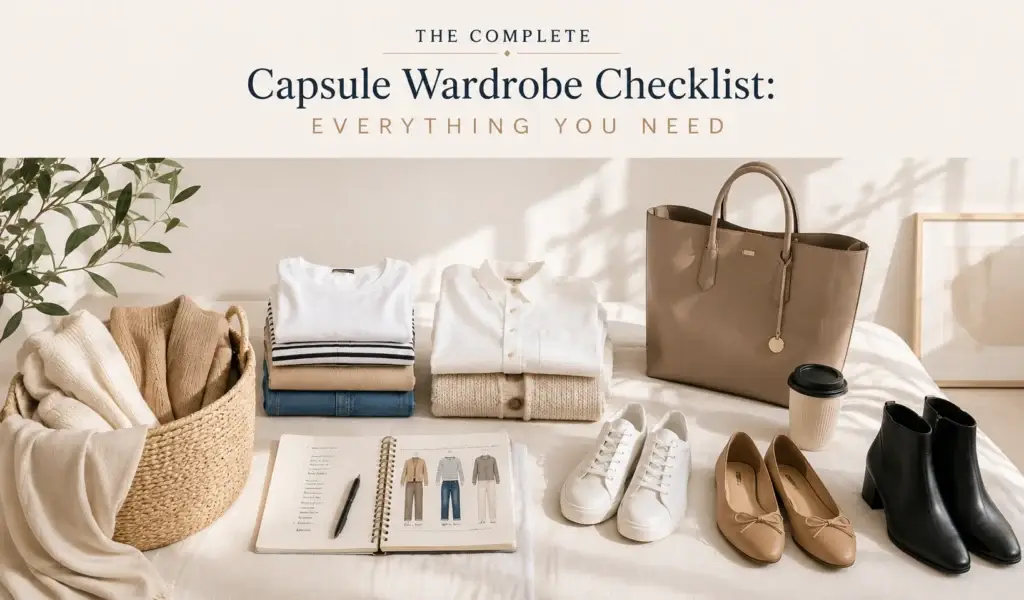 Essential capsule wardrobe items organized for outfit planning