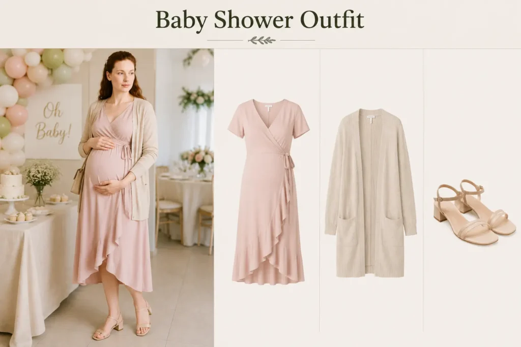 Elegant baby shower maternity outfit idea