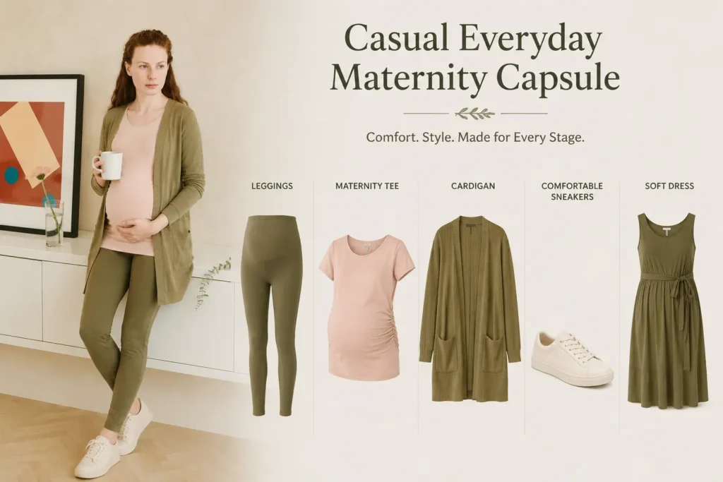 Casual everyday maternity capsule wardrobe essentials
