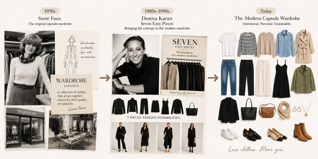 History of the capsule wardrobe from Susie Faux and Donna Karan to the modern capsule wardrobe concept