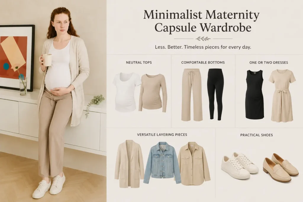 Minimalist maternity capsule wardrobe basics