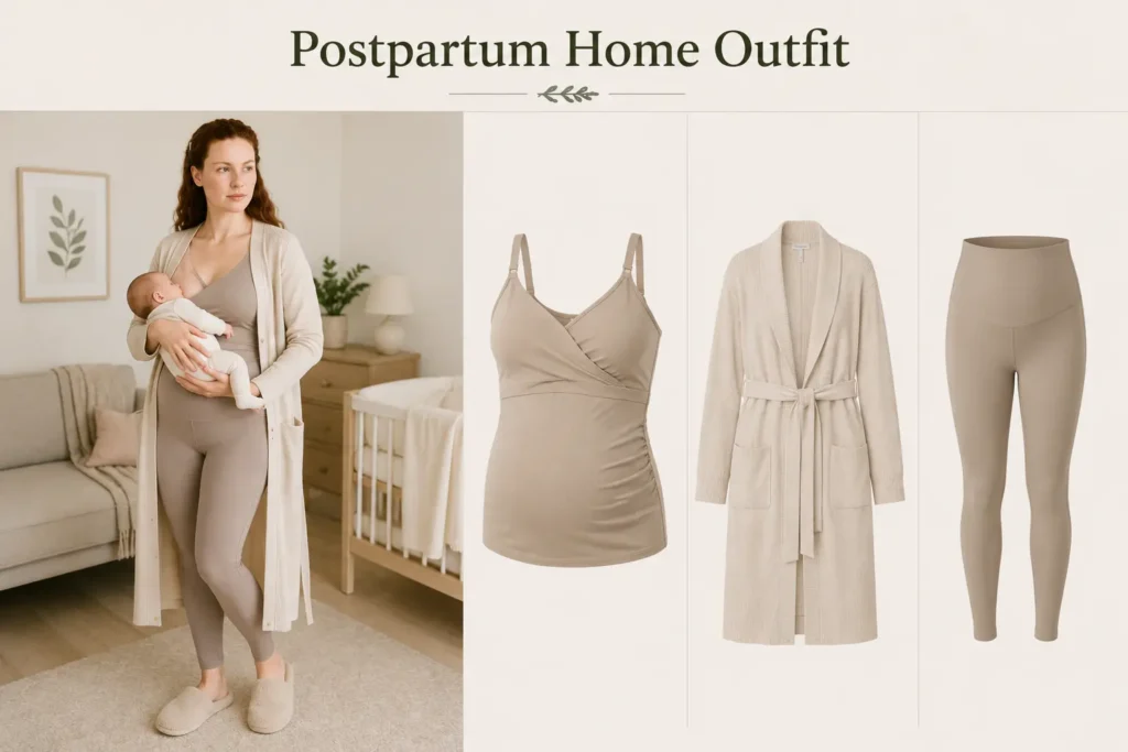Comfortable postpartum home outfit for new moms