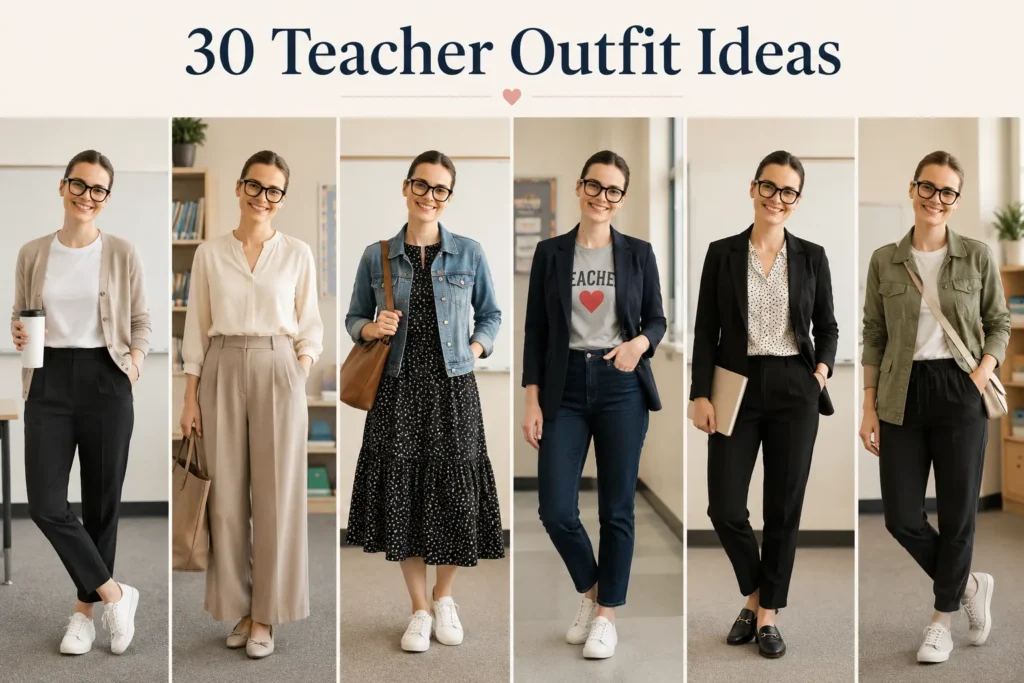 Teacher capsule wardrobe outfit ideas with versatile classroom looks.