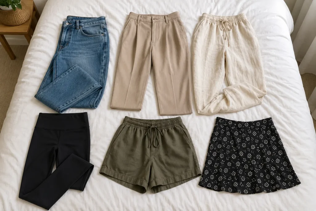 Essential bottoms for a travel capsule wardrobe