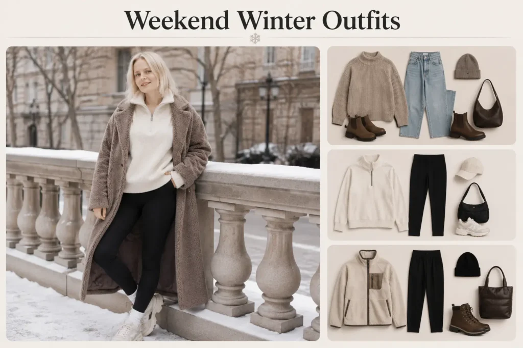 Relaxed winter weekend outfit with layers and sneakers