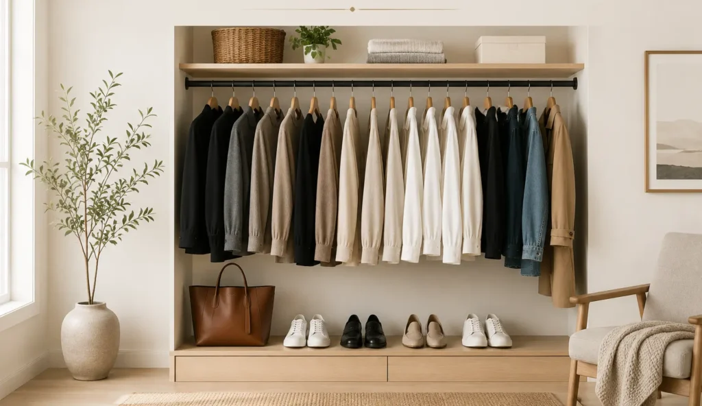Minimalist wardrobe with timeless clothing essentials