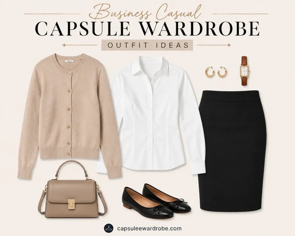 Business casual outfit featuring dark jeans, an accent blouse, trench coat, and white sneakers for a smart casual office outfit.
