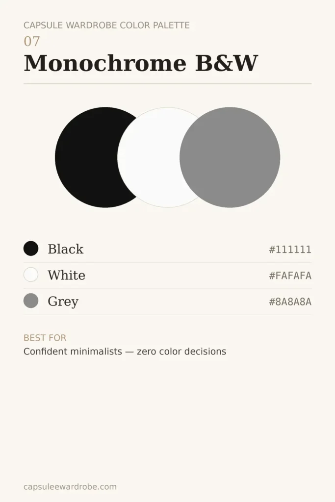 monochrome black and white capsule wardrobe color palette