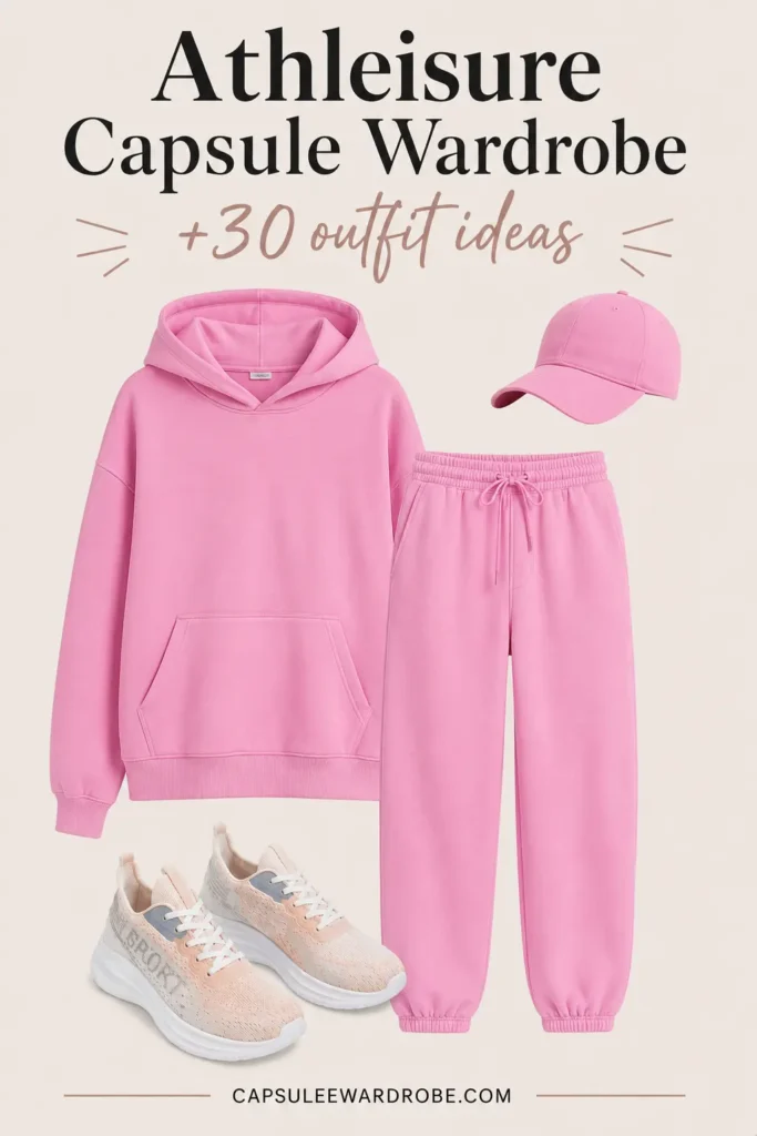 Matching sweat set with fashion sneakers and cap for a comfortable athleisure look