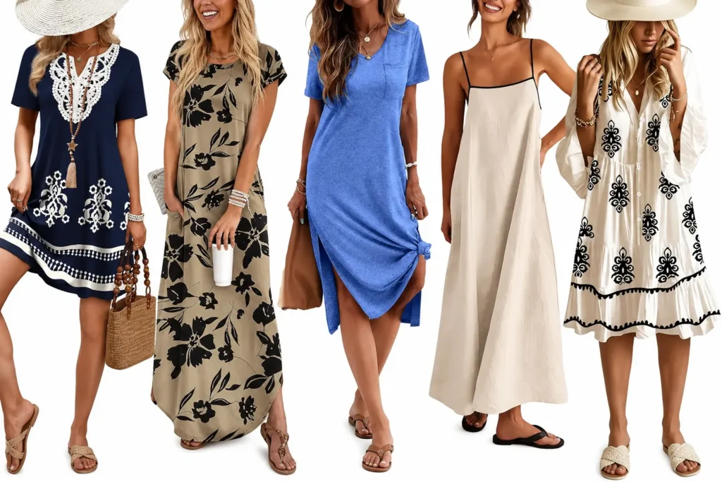 Beach vacation dresses featuring casual maxi dresses, summer dresses, and lightweight resort styles