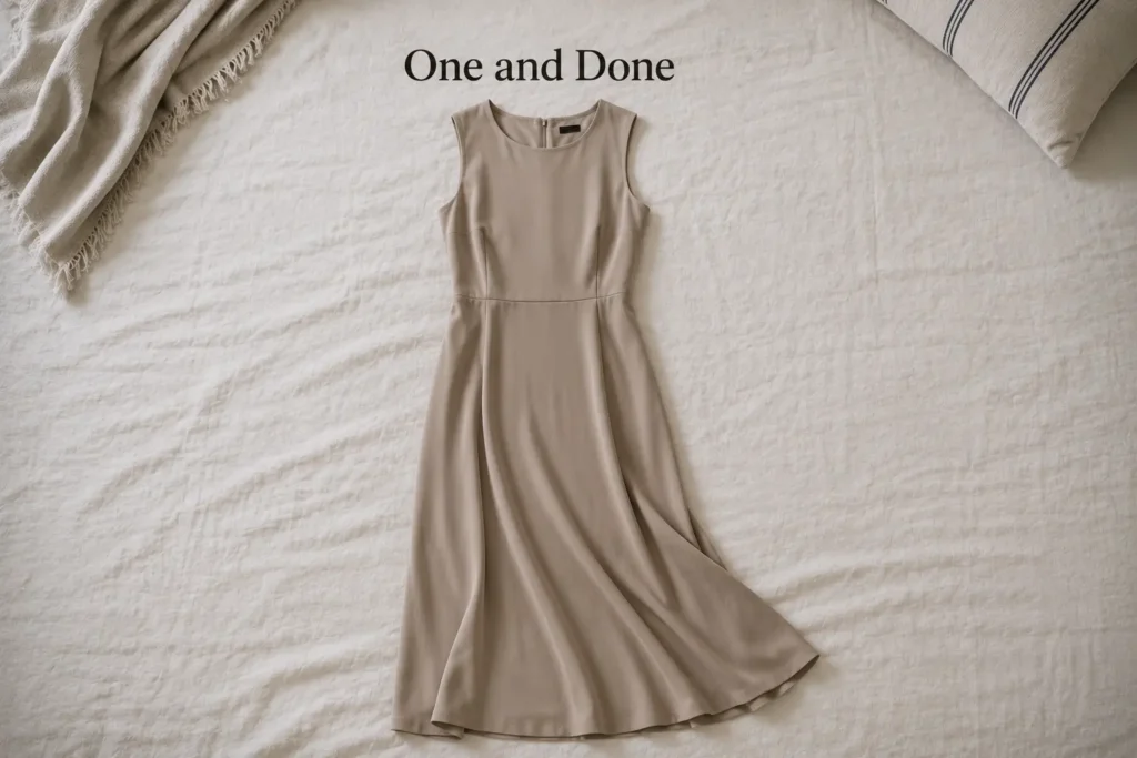 Simple neutral dress for a versatile capsule wardrobe