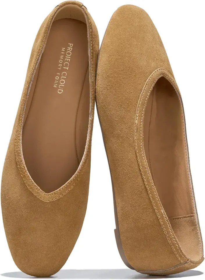 Tan suede ballet flats for an everyday capsule wardrobe