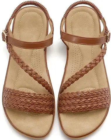 Brown braided flat leather sandals for a summer capsule wardrobe