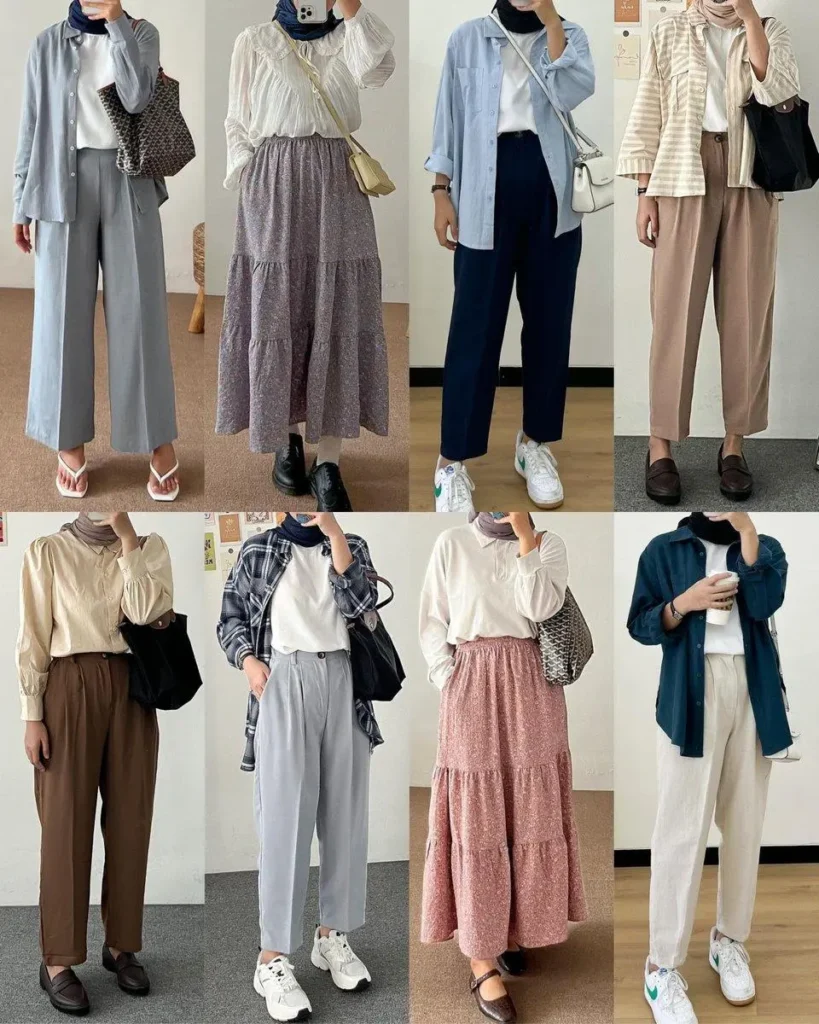 multiple outfits for modest capsule wardrobe